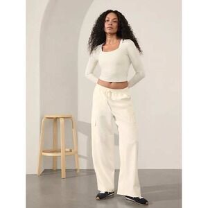 Athleta Promenade High Rise Cargo Pant Elastic Waist Drawstring size MP